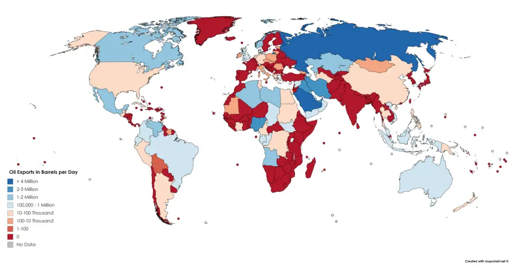 Oil exports in barrels per day - Vivid Maps