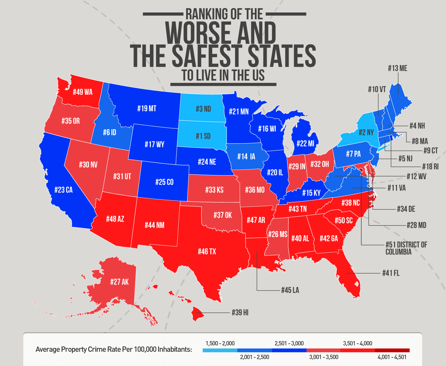 Ranking Of The Worse And The Safest States To Live In The U S Vivid Maps