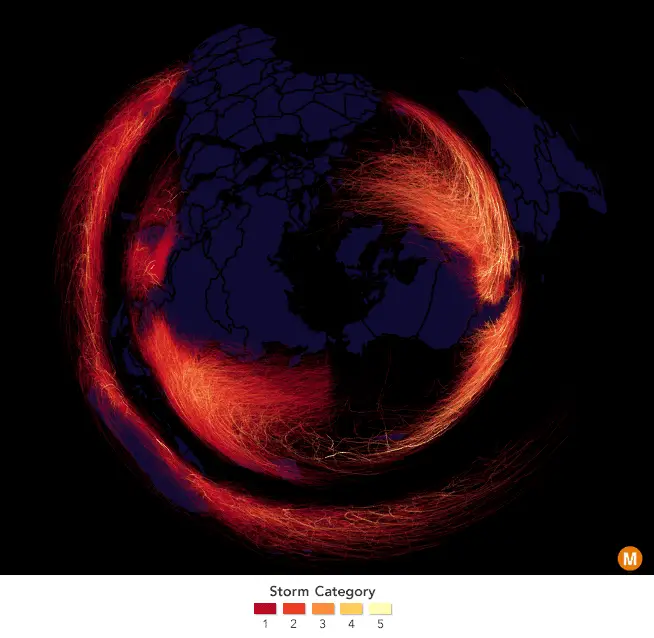 Every recorded hurricane, cyclone, and typhoon since 1850