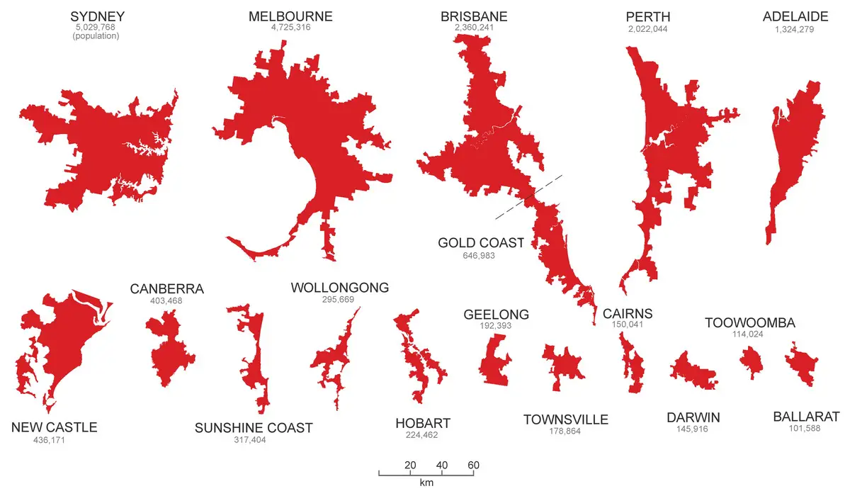 Australian metropolitan urban area Footprints