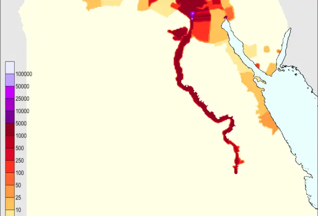 Population density of Egypt