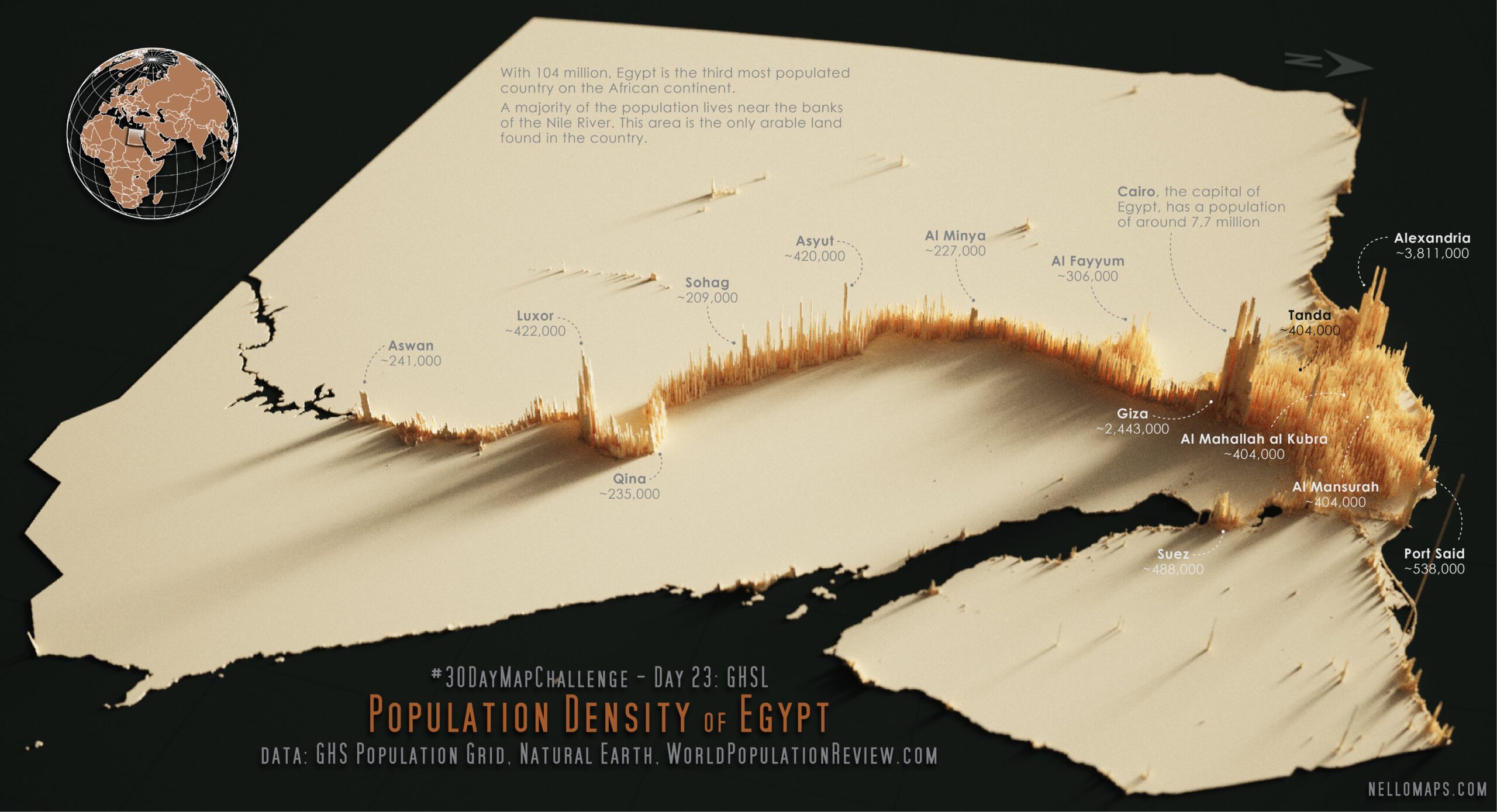 Population density of Egypt Vivid Maps