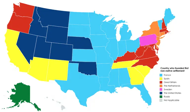 The first non-native country to make a settlement in each of the U.S ...