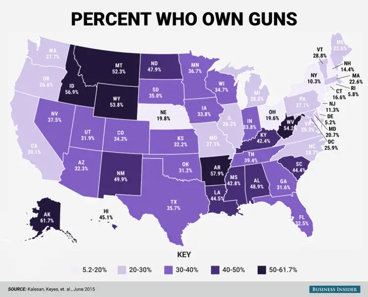 Gun Homicides Per 100,000 Residents, By US State (2007 - 2016) - Vivid Maps