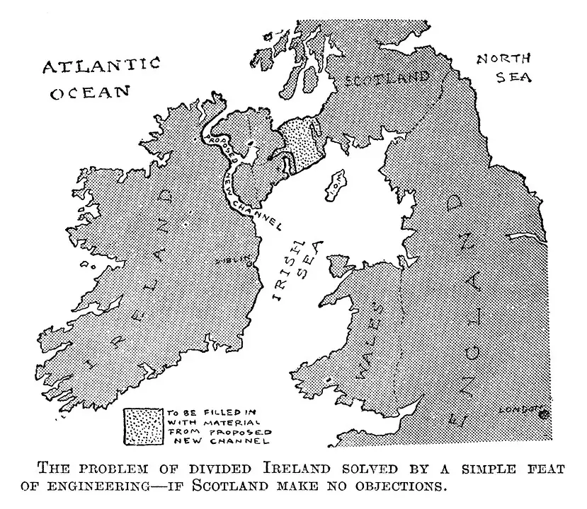 Proposed land bridge and canal between Ireland and Scotland