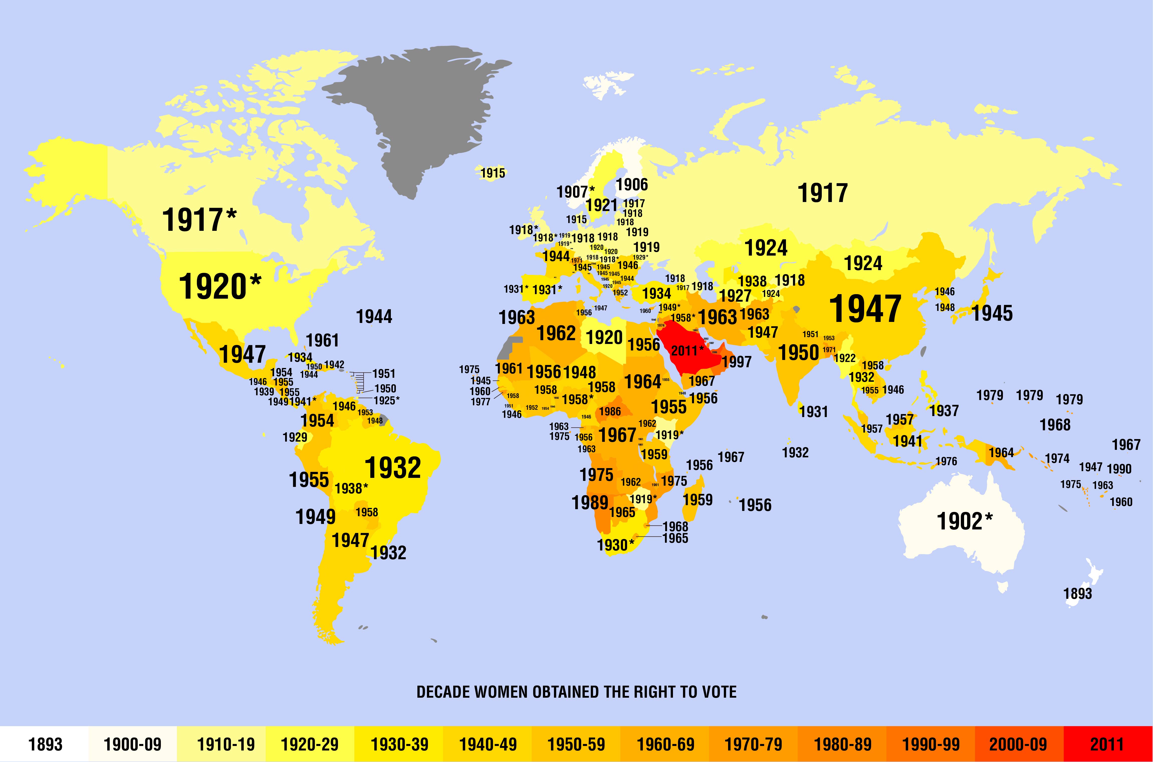 The Year Women Got The Vote In Each Country Vivid Maps