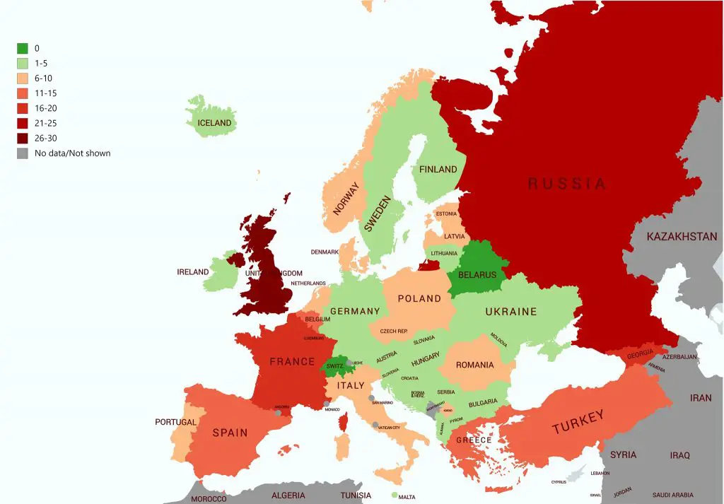 Number of wars each European country has been involved in since World ...