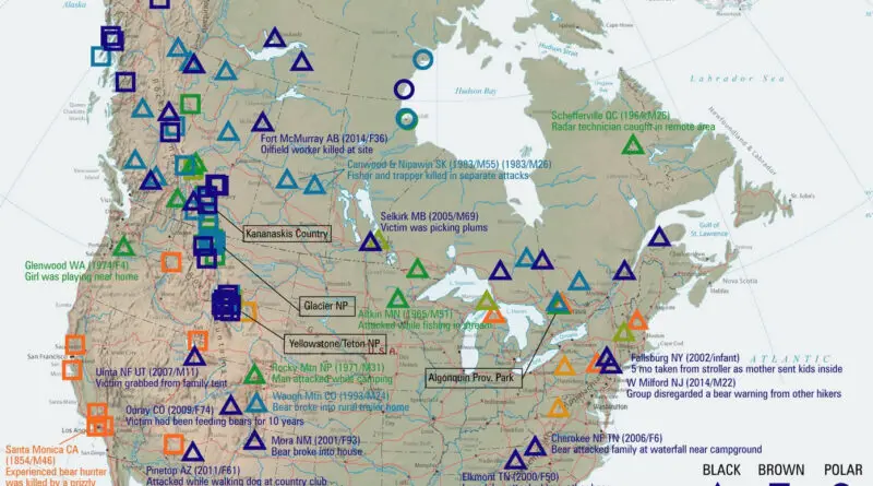 Fatal Bear Attacks in North America mapped