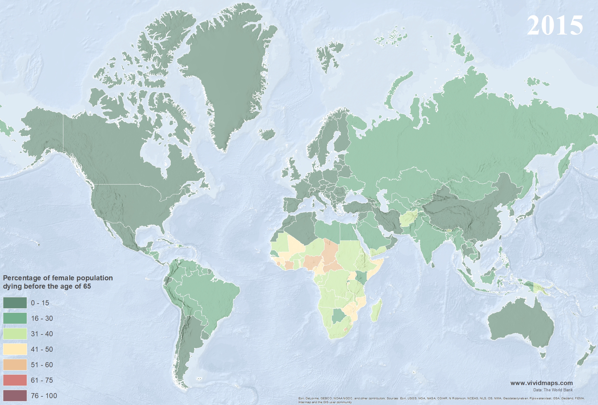 Percentage of female population dying before the age of 65 (1960 – 2015)