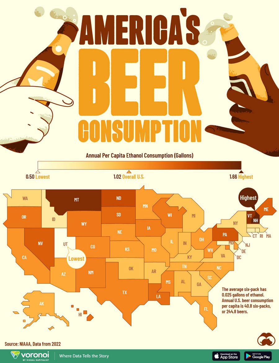 Beer Consumption Per Capita United States map