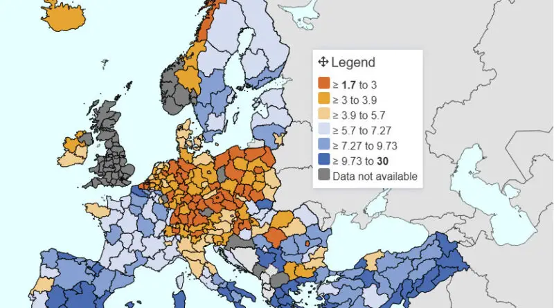 Unemployment rate in Europe mapped