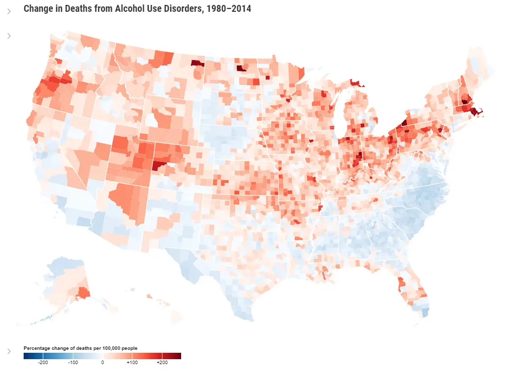 Change in Deaths from Alcohol Use Disorders, 1980–2014