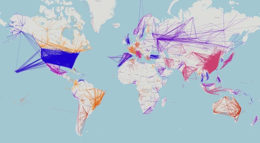 World map of domestic flights.