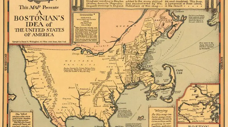 This map presents a Bostonian’s Idea of the United States of America