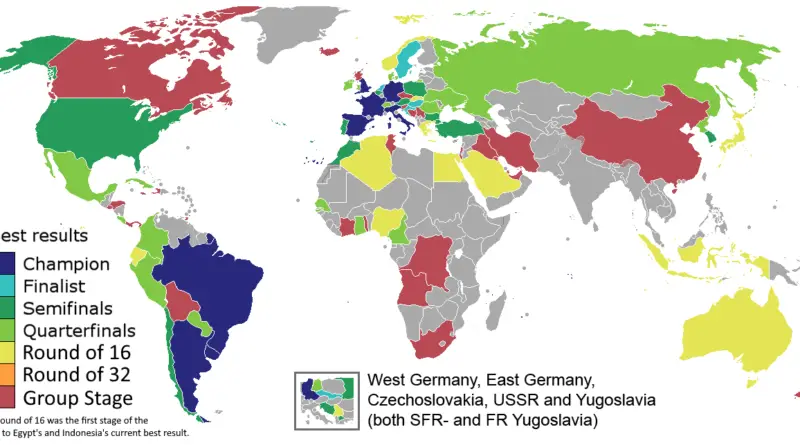 World map of World Cup champions