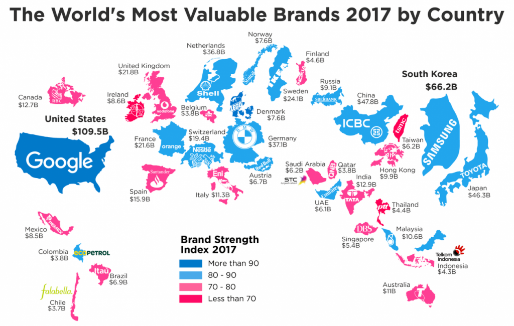 The world's most valuable brands 2017 by country Vivid Maps