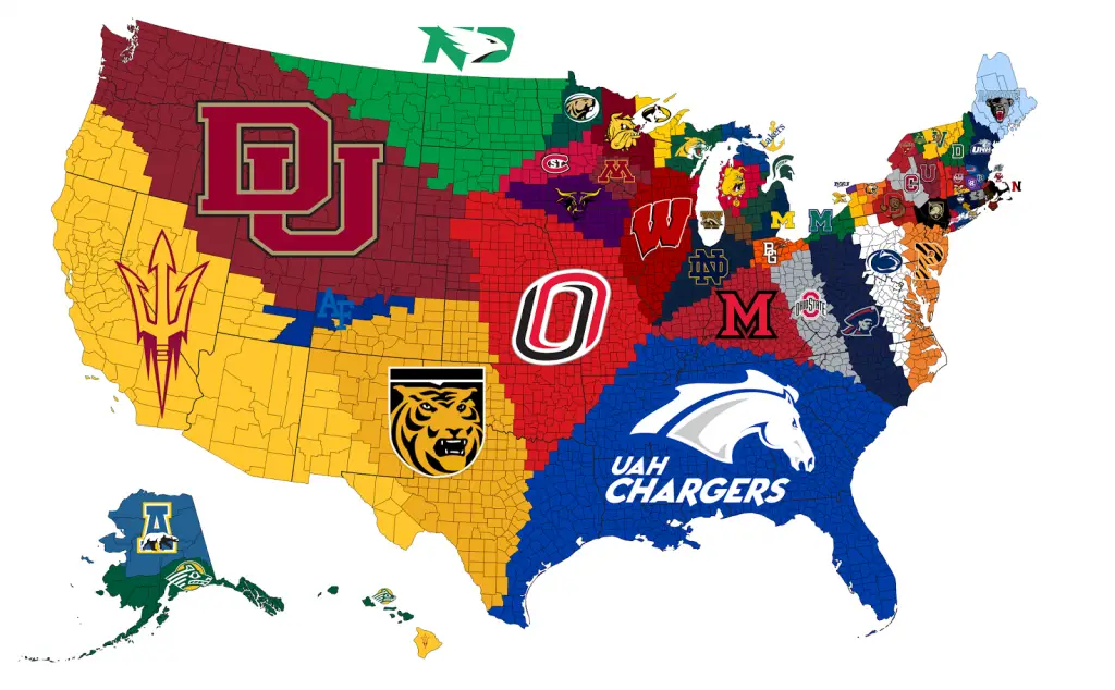 Closest NCAA D1 Hockey Program to Each U.S. County