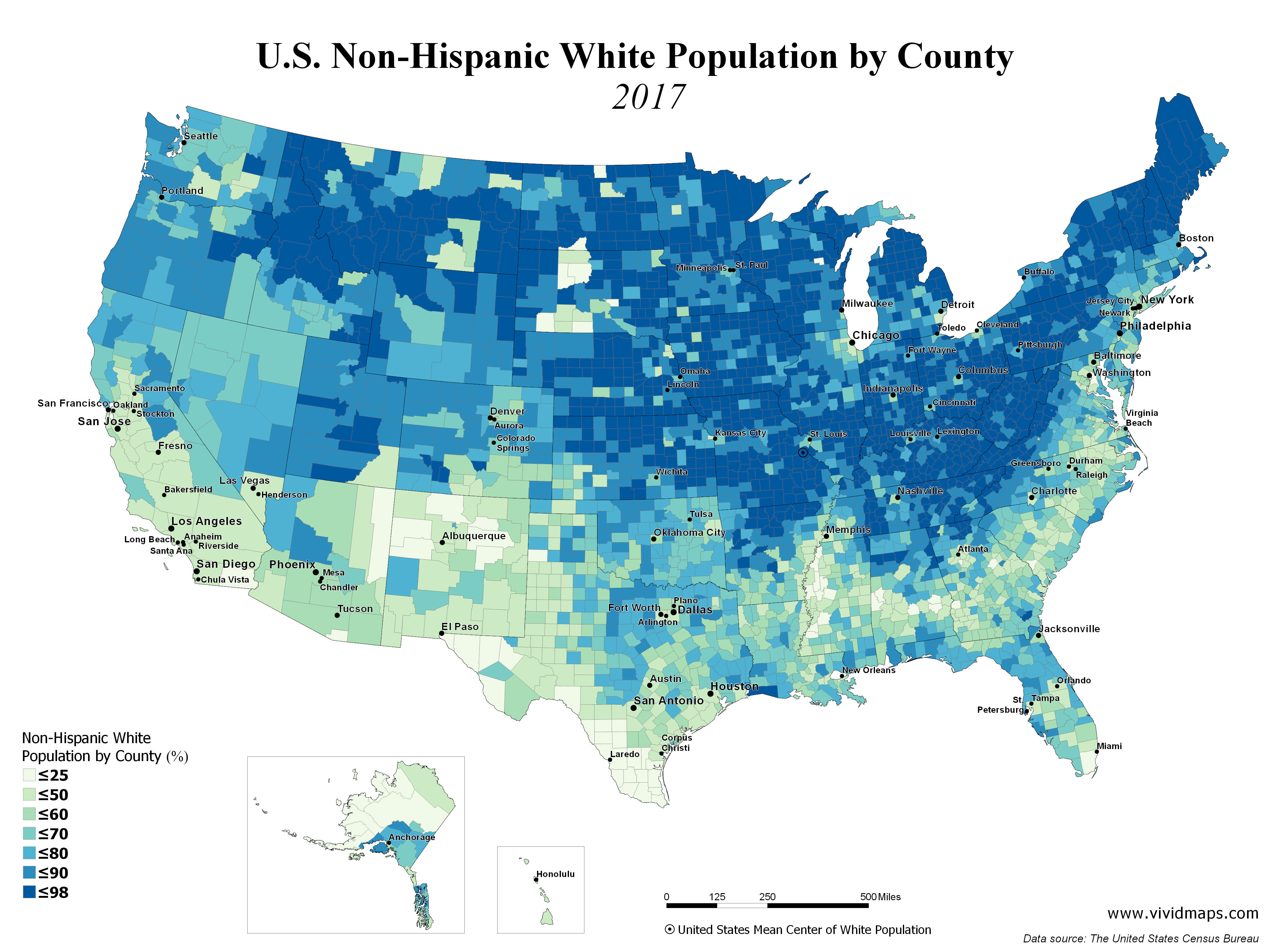 U S Non Hispanic White Population By County 1990 2017 Vivid Maps