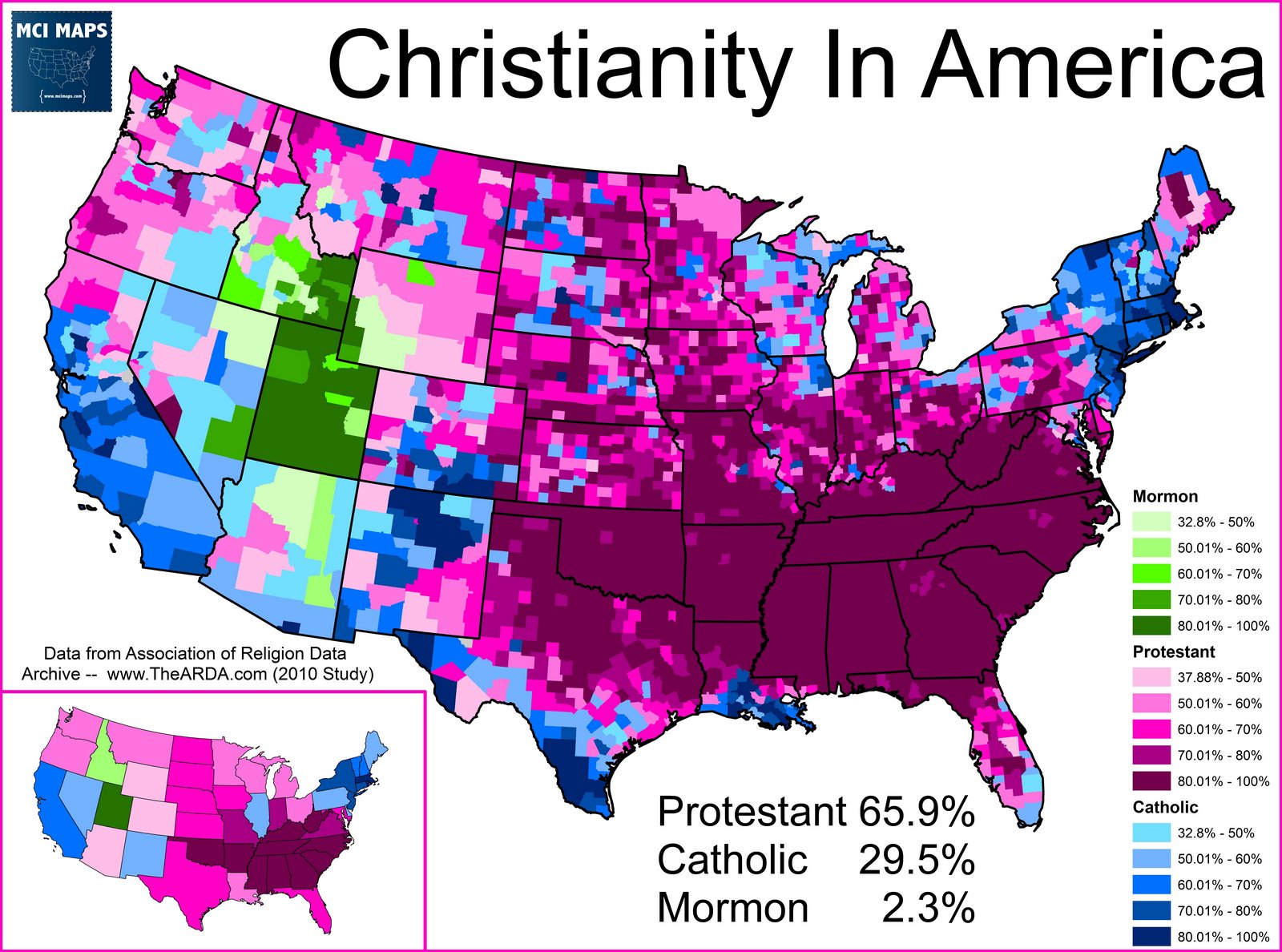 Christianity In The US Counties Vivid Maps