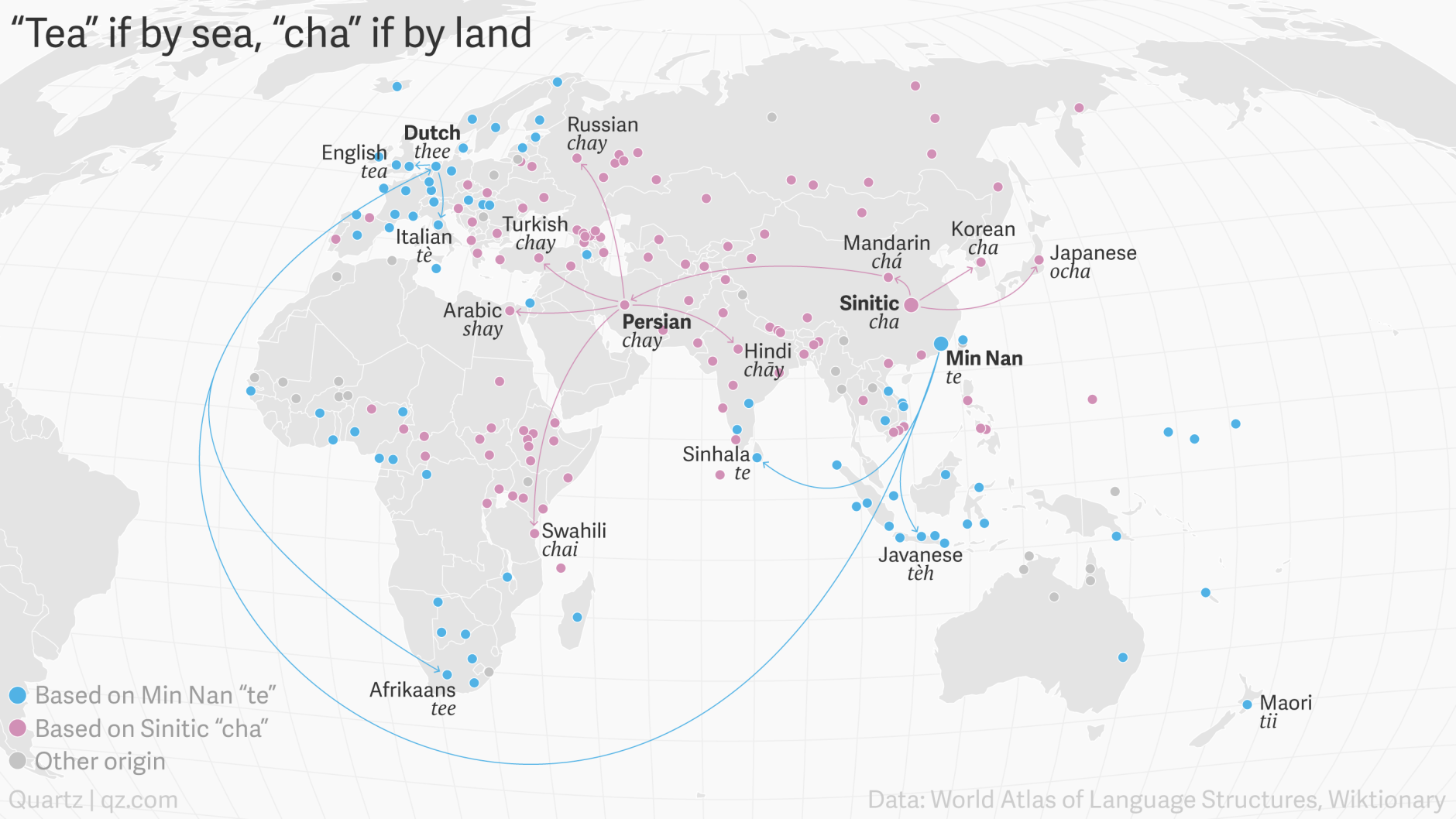 The spread of the word for "tea"