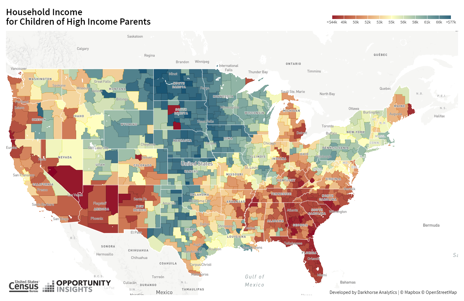 Household income for children of high income parents