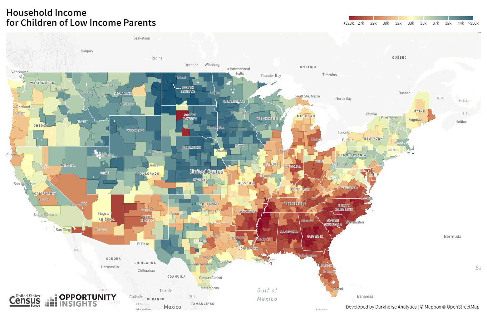 Household income for children of low income parents