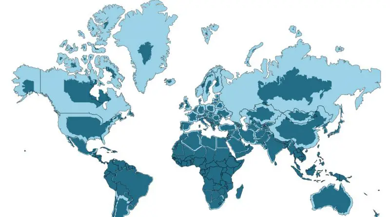 World Mercator projection with the country going to true size