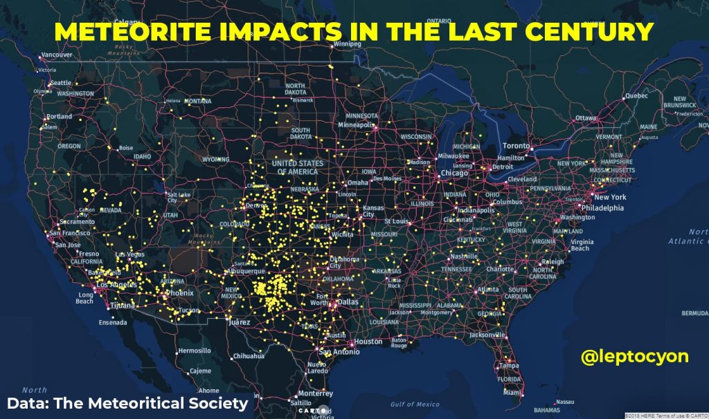 All recorded meteorite impacts in the United States (1918 2018