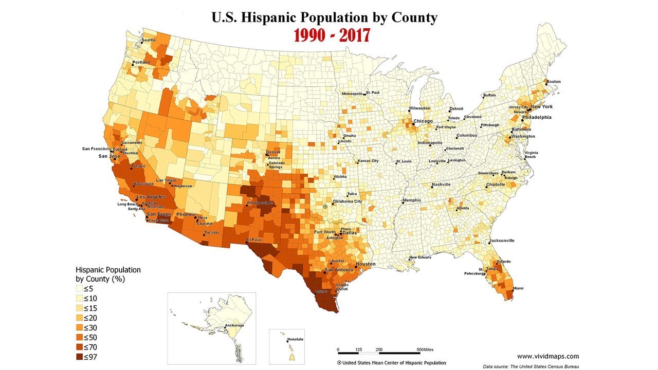 U.S. Hispanic Population by County (1990 2017) Vivid Maps