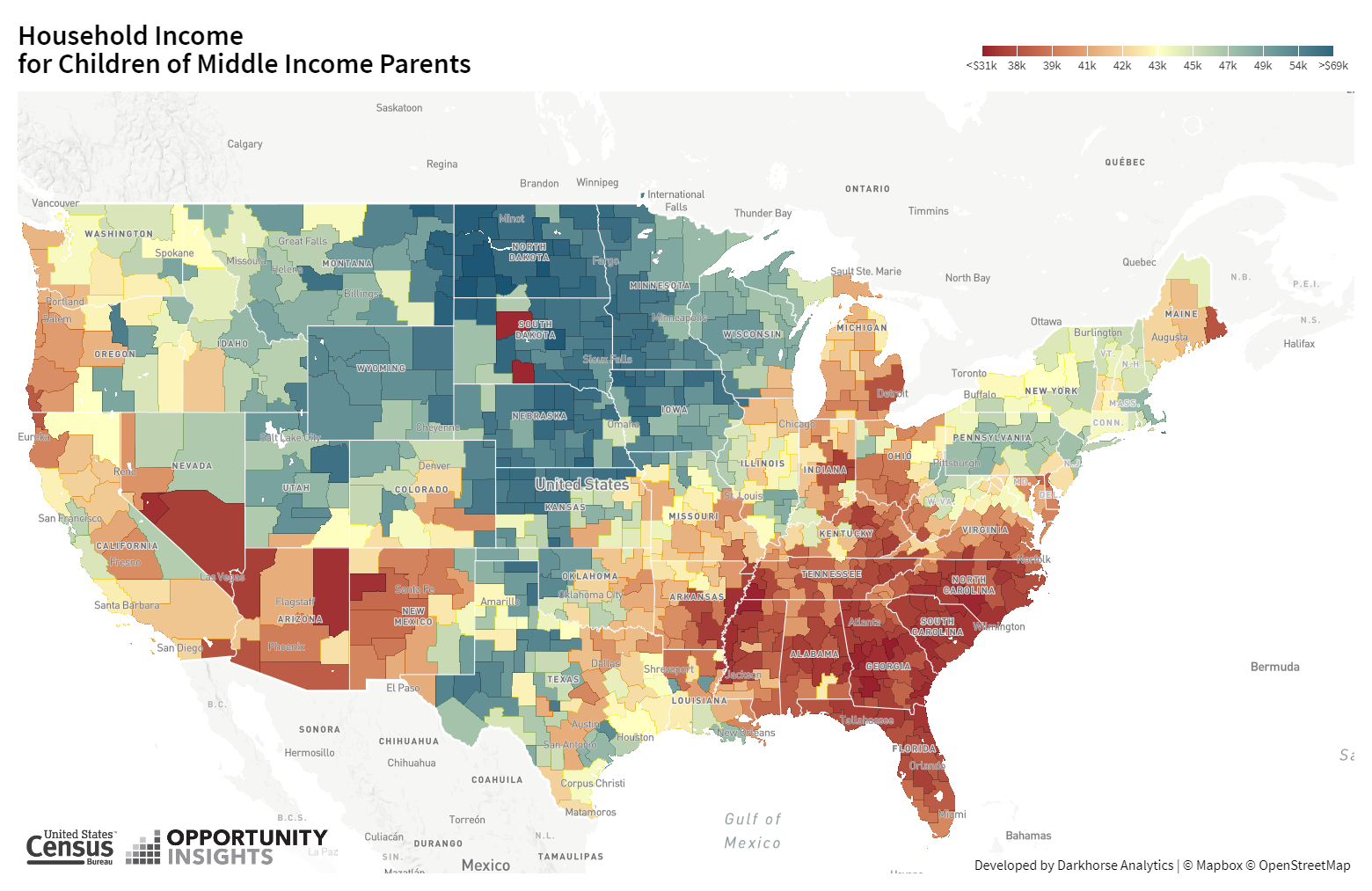 Household income for children of middle income parents