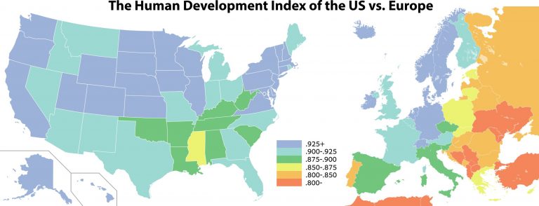 The Human Development Index of US vs. Europe - Vivid Maps