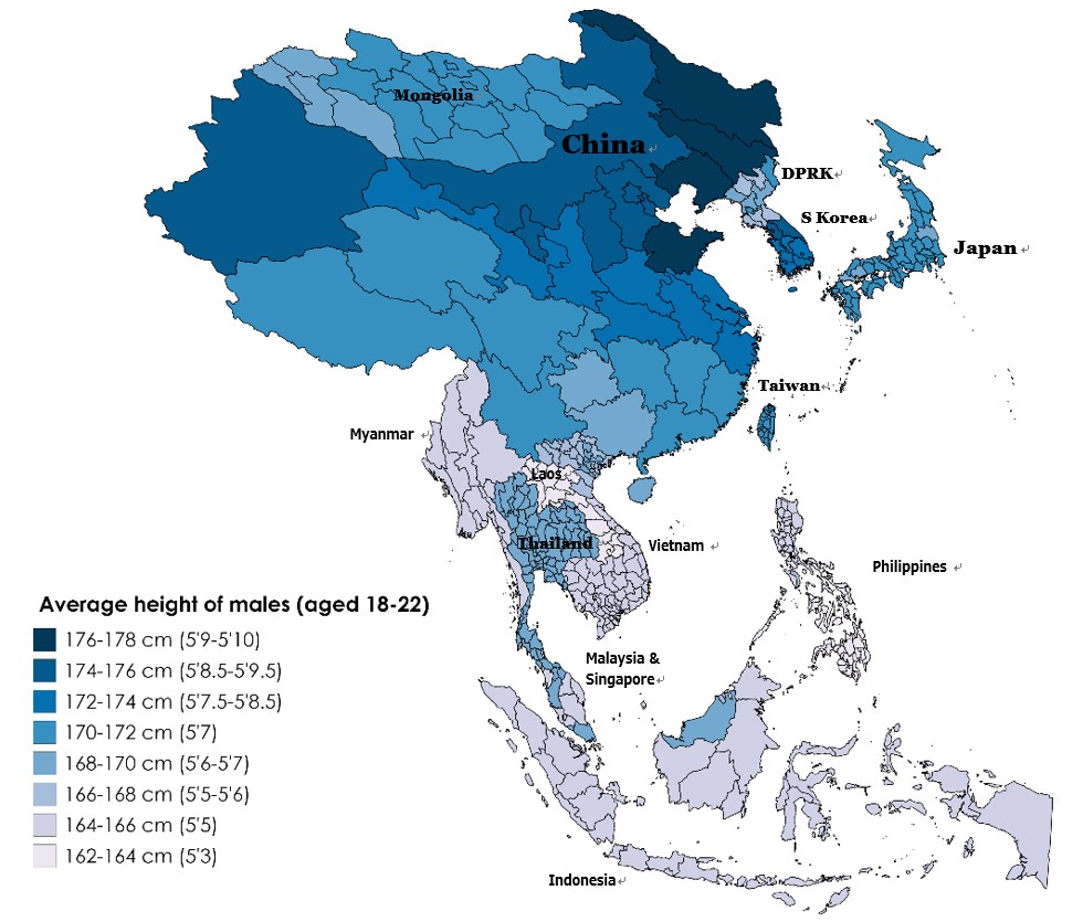 Average Height Of Asians Vivid Maps