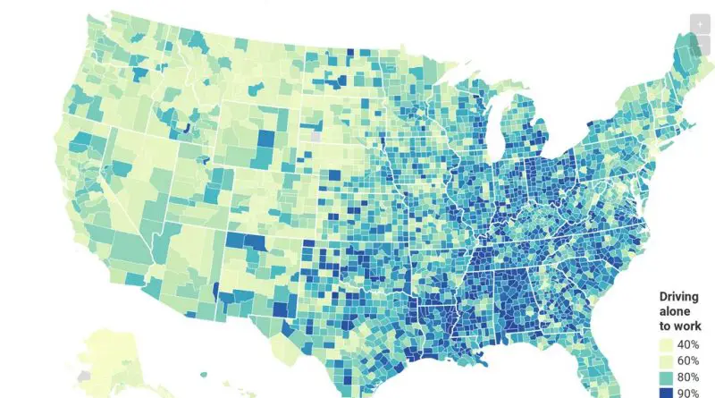 Percentage of U.S. workers driving alone to work