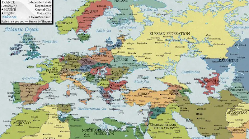 Europe with a 100 meters sea level rise