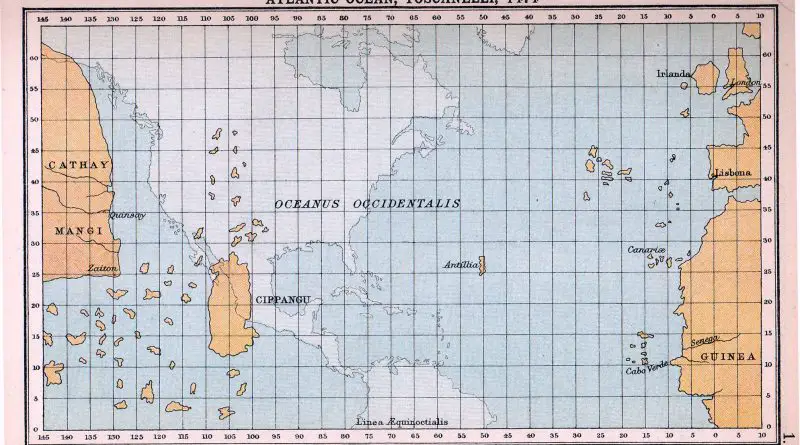 Map of Atlantic Ocean as imagined in 1974