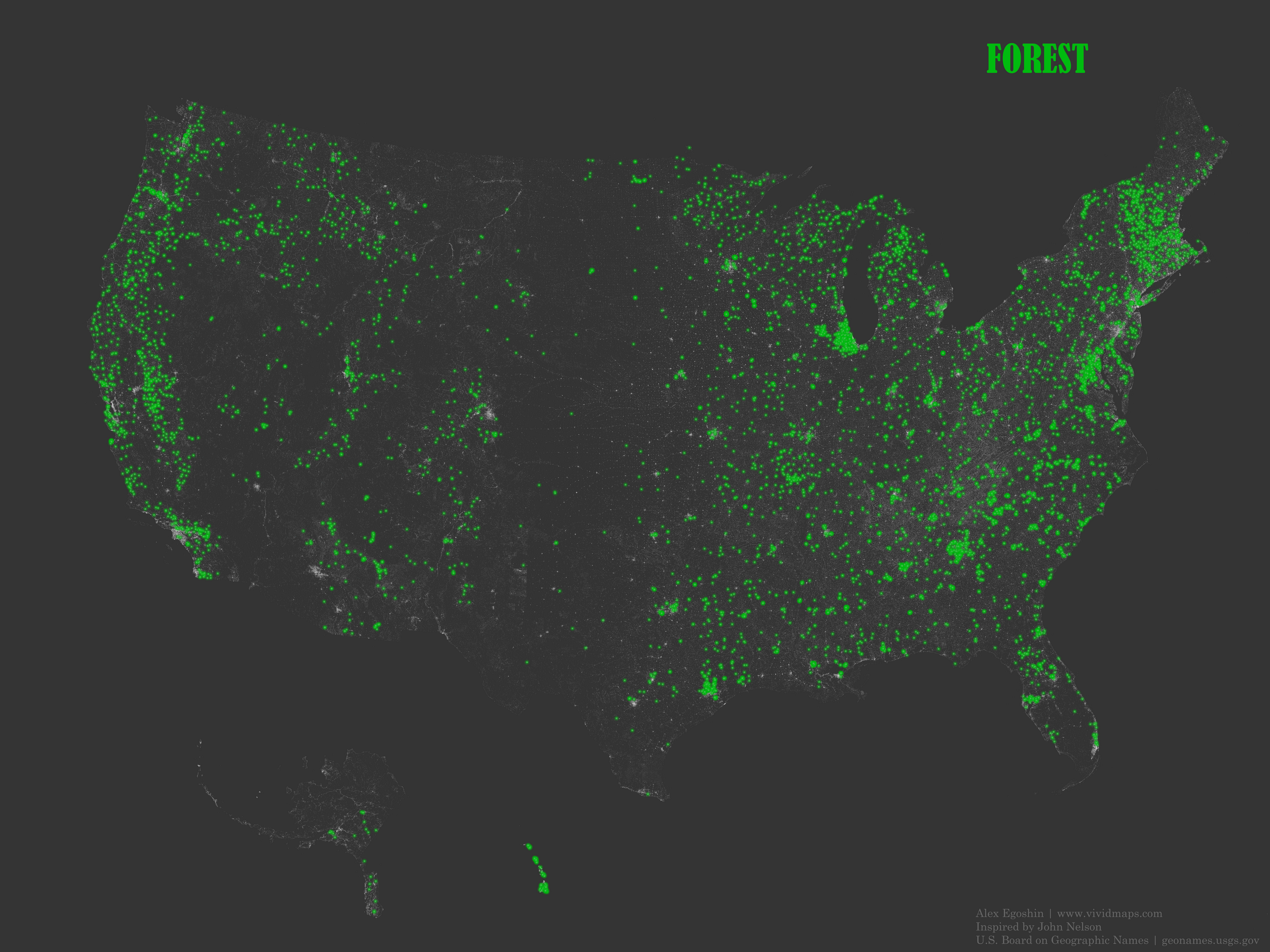 The occurrence of place names that contain the word “Forest”