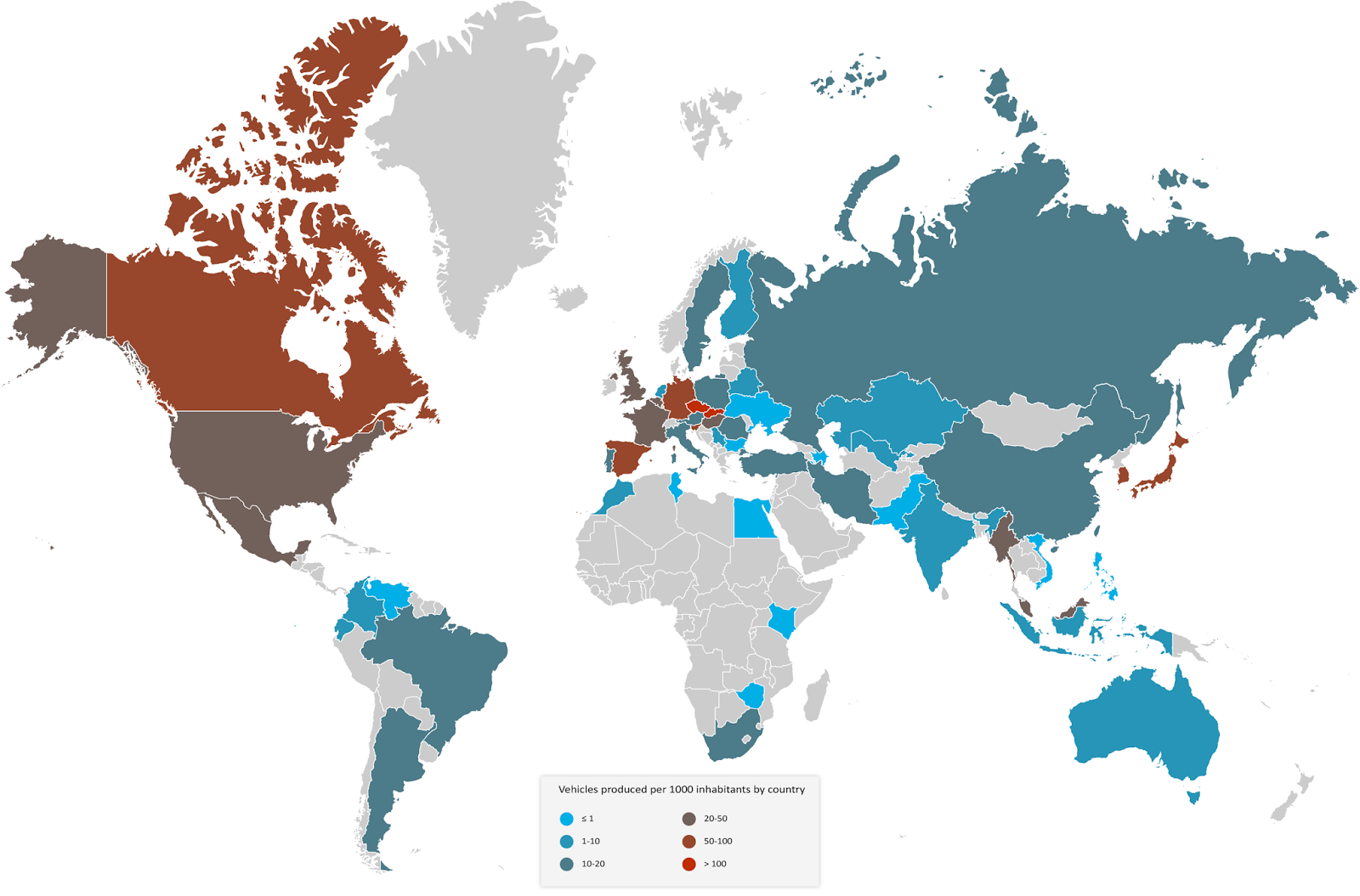 Vehicles produced per capita by country - Vivid Maps