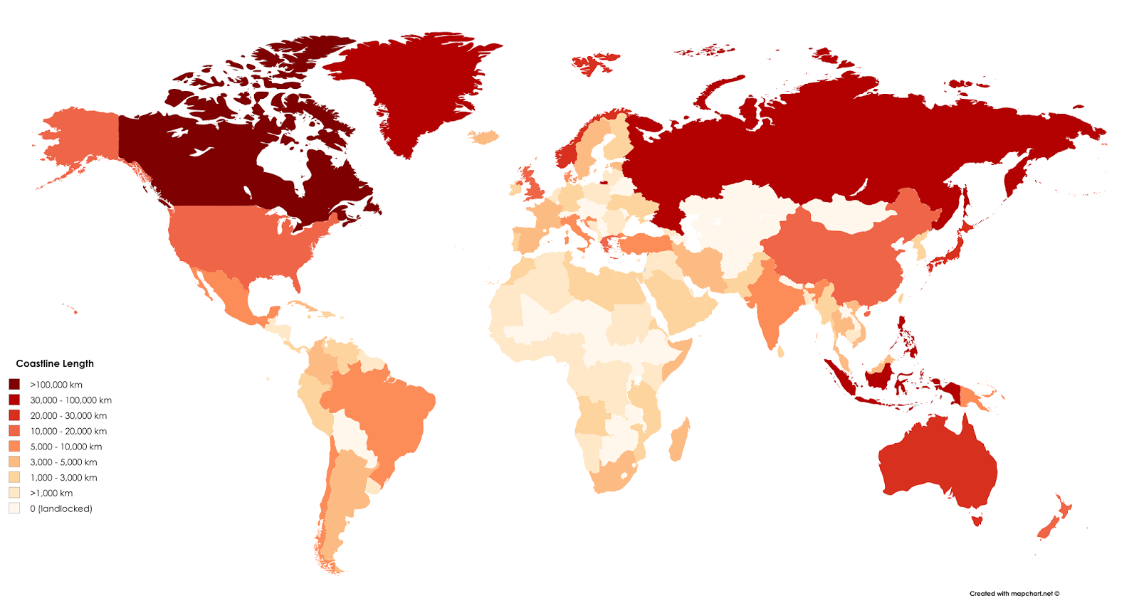 Countries by Absolute Coastline Length