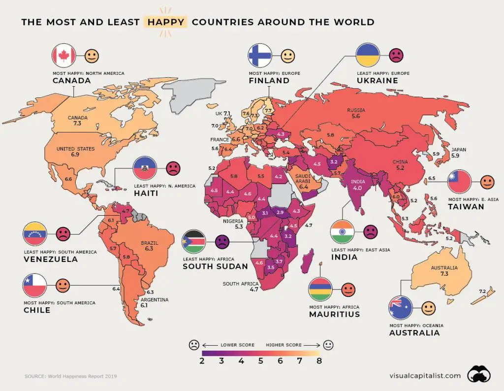 the-most-and-least-happy-countries-around-the-world-2019-vivid-maps