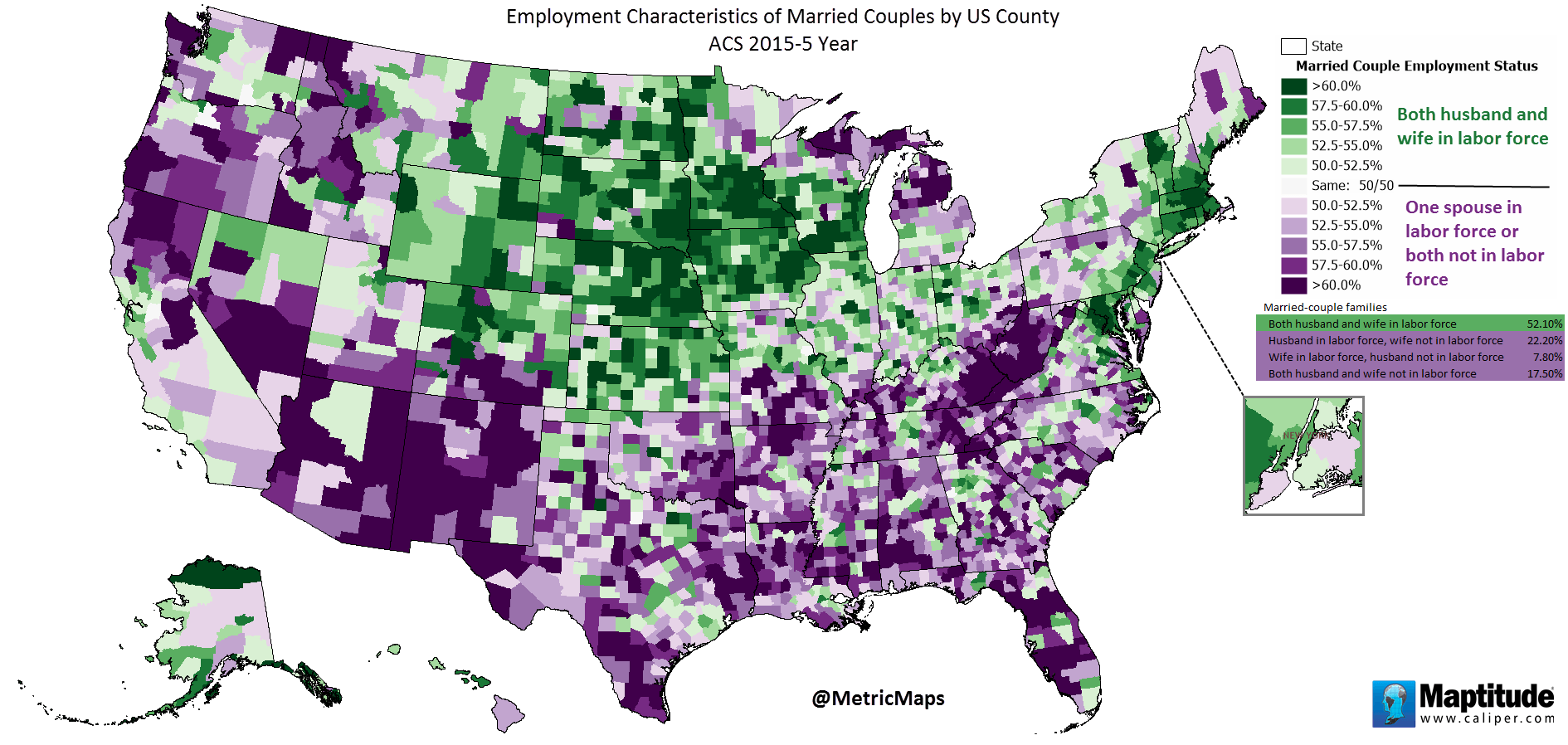 Employment characteristics of married couples by U.S. county - Vivid Maps