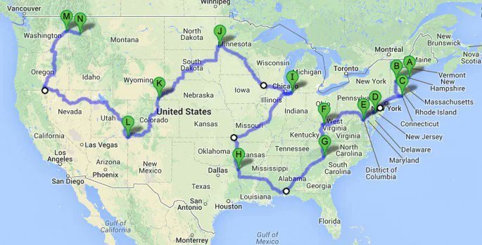 The most efficient and shorts driving route through all 48 U.S. states