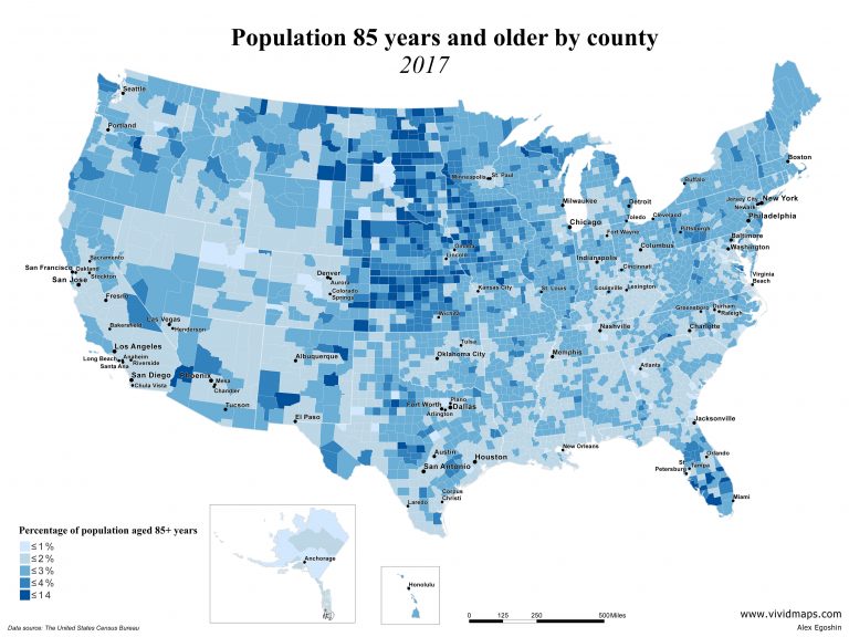 The oldest county populations in the U.S. (2000 2017) Vivid Maps
