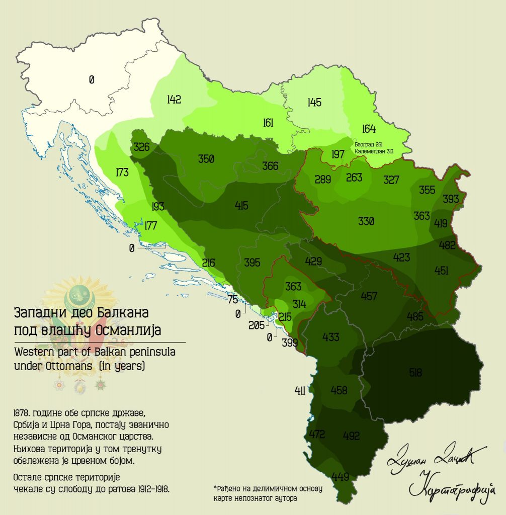 Number of years spent under ottoman rule In the Western Balkans