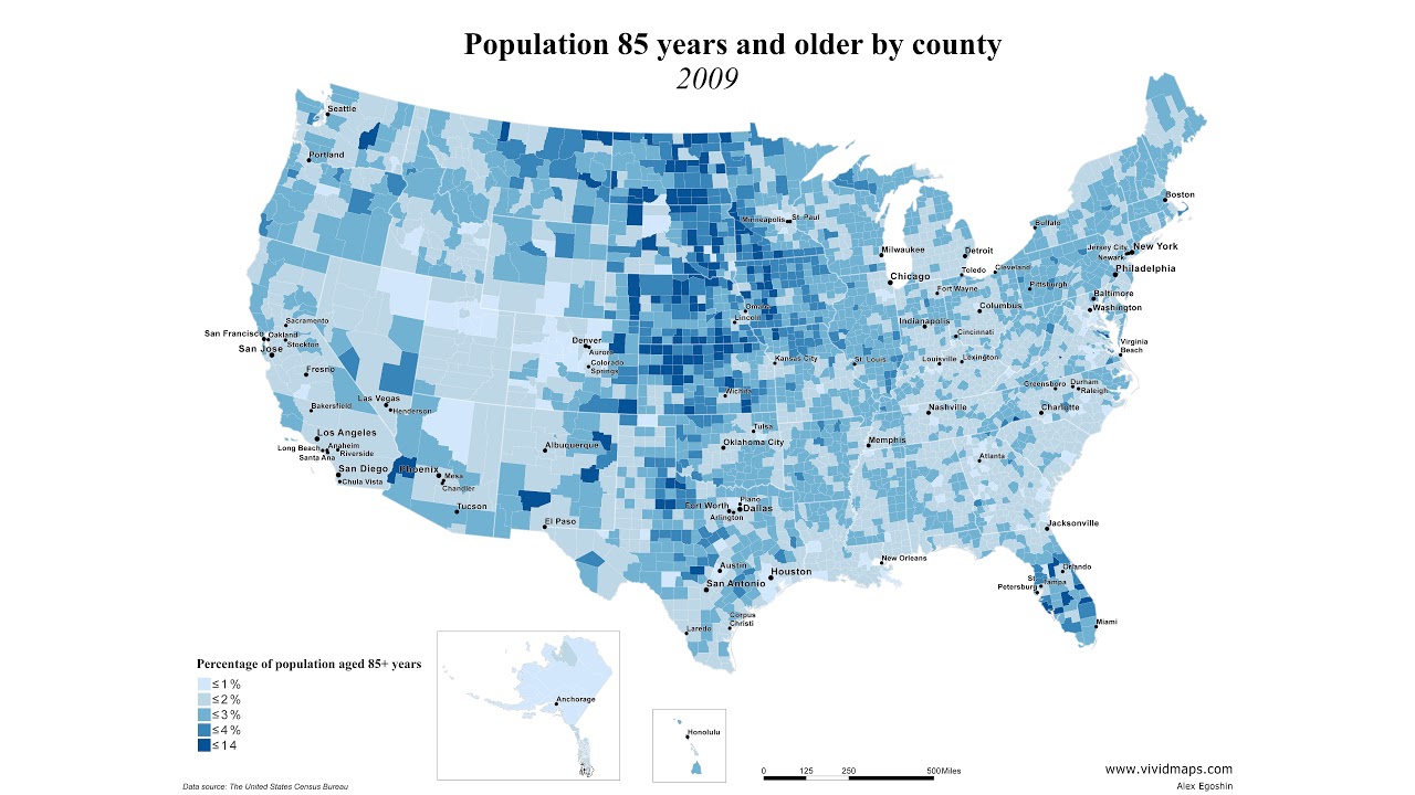 The oldest county populations in the U.S. (2000 2017) Vivid Maps