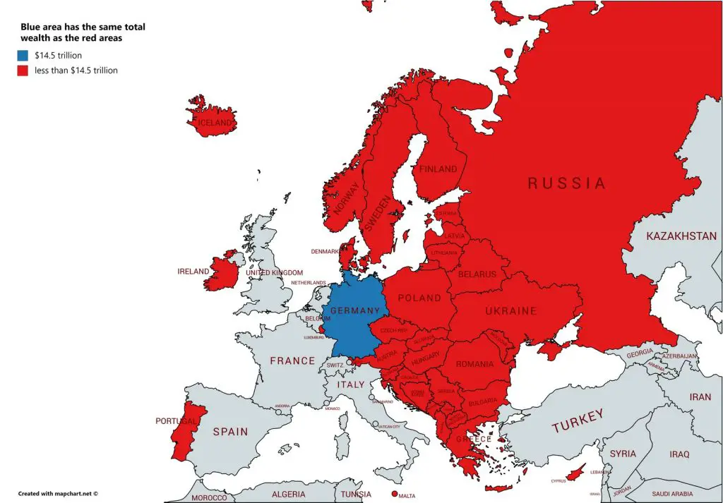 Germany: Blue area has larger wealth than the red area