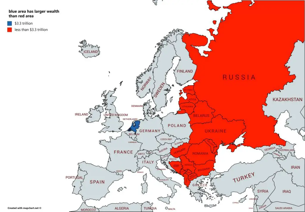 Netherlands: Blue area has larger wealth than the red area