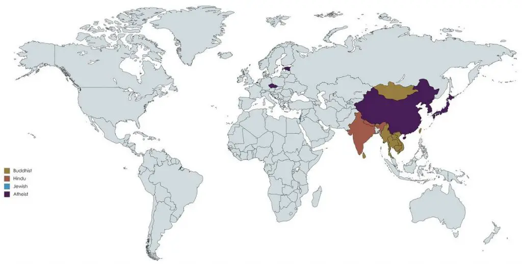 Nations where Christianity or Islam don't make up the majority of the population