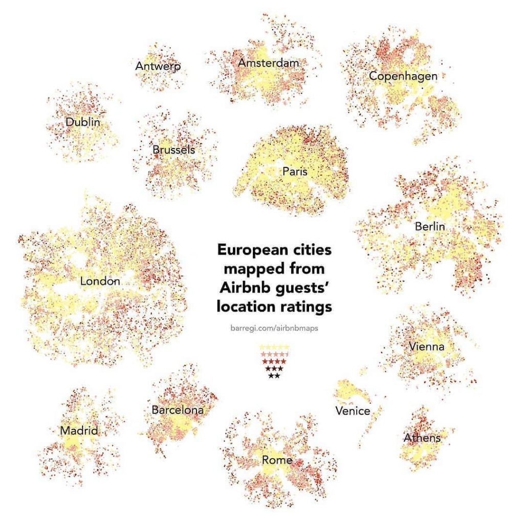 Cities neighborhoods, rated by Airbnb guests Vivid Maps