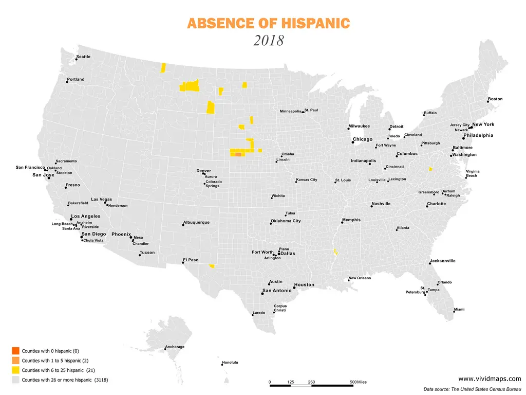 Map of absence of hispanic