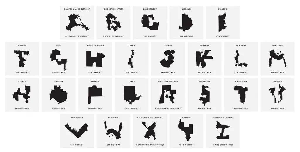 United States congressional districts redrawn by a computer to eliminate gerrymandering